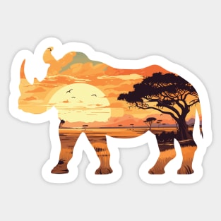 Rhino Silhouette Savanna Landscape Sticker